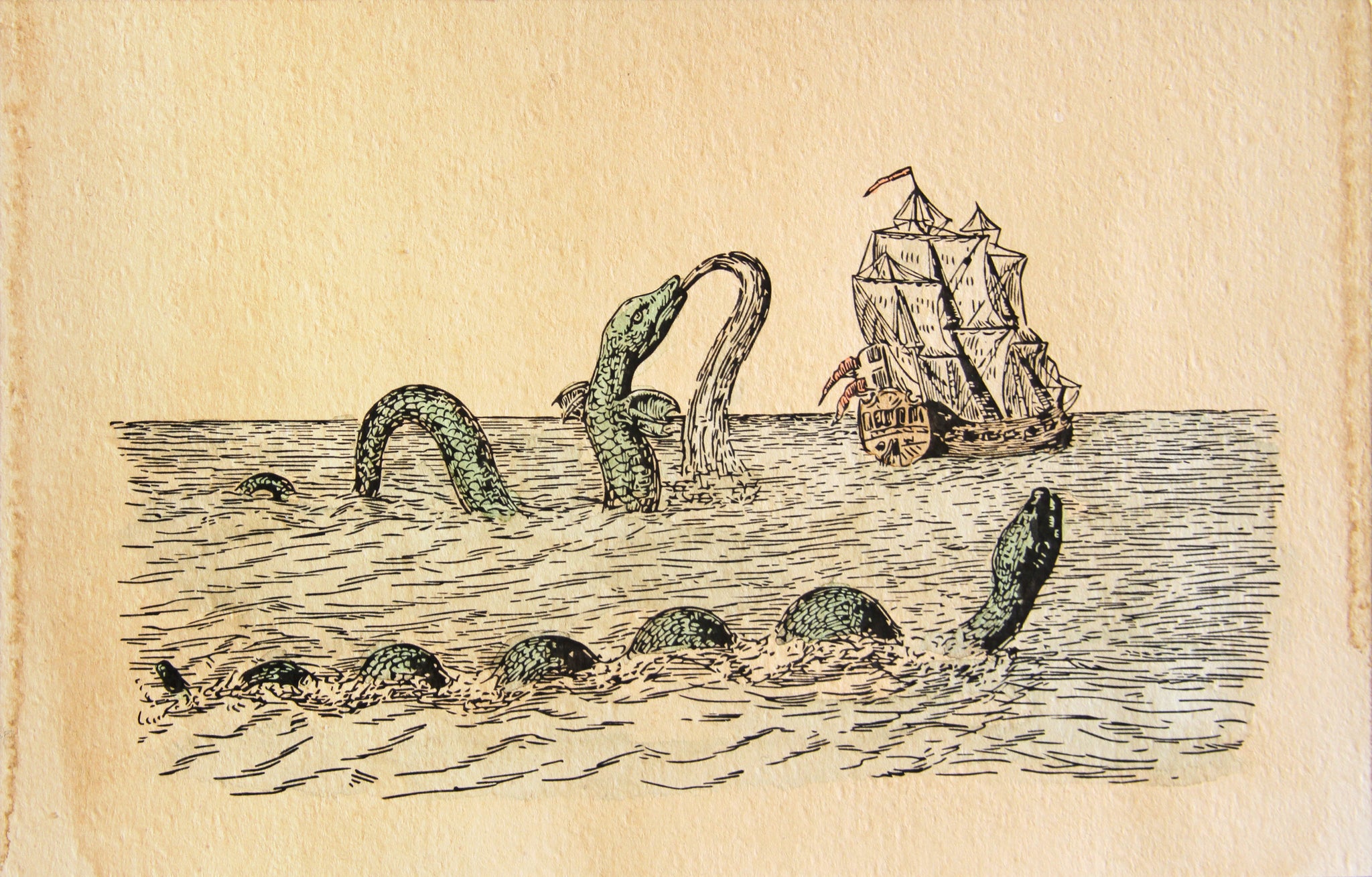 Sea Serpent Art Print – Hand-Drawn Watercolor, Signed & Editioned, Giclee on Archival Paper